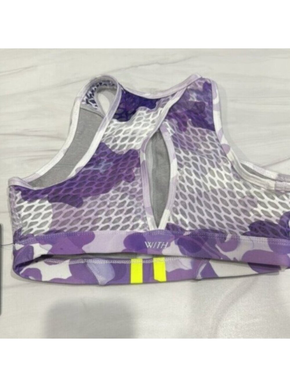 NWT Peloton X Purple Camo Athleisure With Cut Out Nail Polish Sports Bra Size XS - Picture 6 of 7